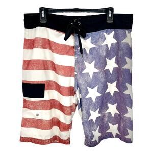 BIOWORLD SWIM TRUNKS Men's Size MEDIUM Red White Blue AMERICAN FLAG